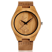 Load image into Gallery viewer, Novel Bamboo Watches Women Cattle/Deer/Skull/Robot Nature Wood Modern Wrist Quartz Watch Fashion Female Clock Leather Strap