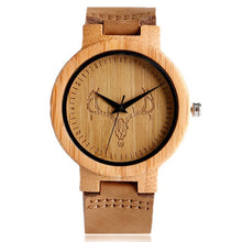 Load image into Gallery viewer, Novel Bamboo Watches Women Cattle/Deer/Skull/Robot Nature Wood Modern Wrist Quartz Watch Fashion Female Clock Leather Strap