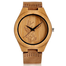 Load image into Gallery viewer, Novel Bamboo Watches Women Cattle/Deer/Skull/Robot Nature Wood Modern Wrist Quartz Watch Fashion Female Clock Leather Strap