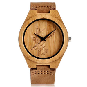 Novel Bamboo Watches Women Cattle/Deer/Skull/Robot Nature Wood Modern Wrist Quartz Watch Fashion Female Clock Leather Strap