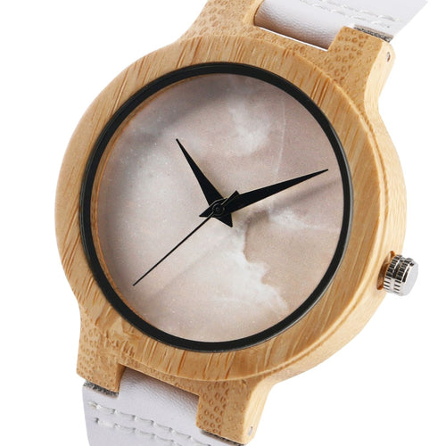 Cloudy White Strap - Wooden Watch